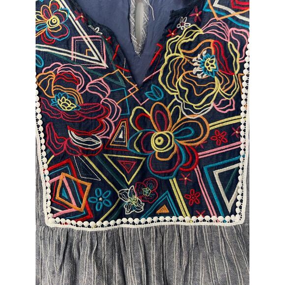 Savanna Jane size Large Embroidered Sleeveless Chambray Mini Dress Boho Southern - Picture 10 of 11